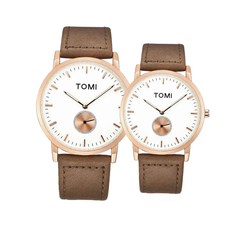 TOMI T-072 Couple Watch Chronograph Quartz Leather Straps