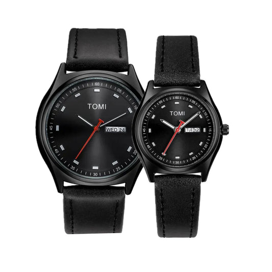 TOMI T-030 Couple Watch Date Day Leather Straps