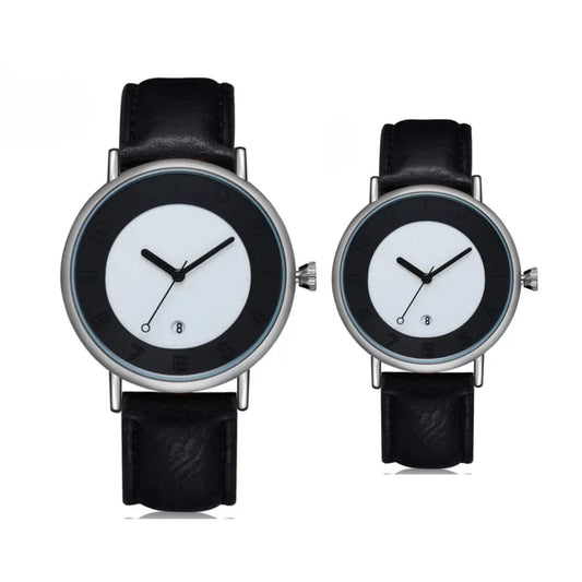 TOMI T-085 Couple Watch Date Quartz Leather Straps