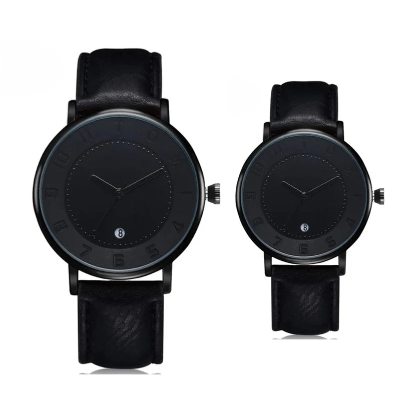 TOMI T-085 Couple Watch Date Quartz Leather Straps