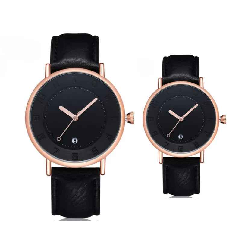 TOMI T-085 Couple Watch Date Quartz Leather Straps