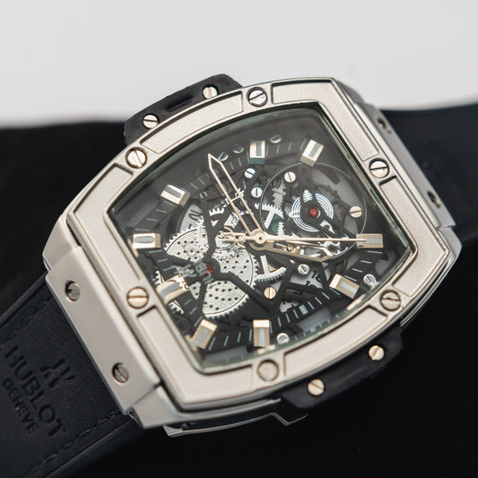 Black Strap Silver Dial Men's Wrist Watch Hublot